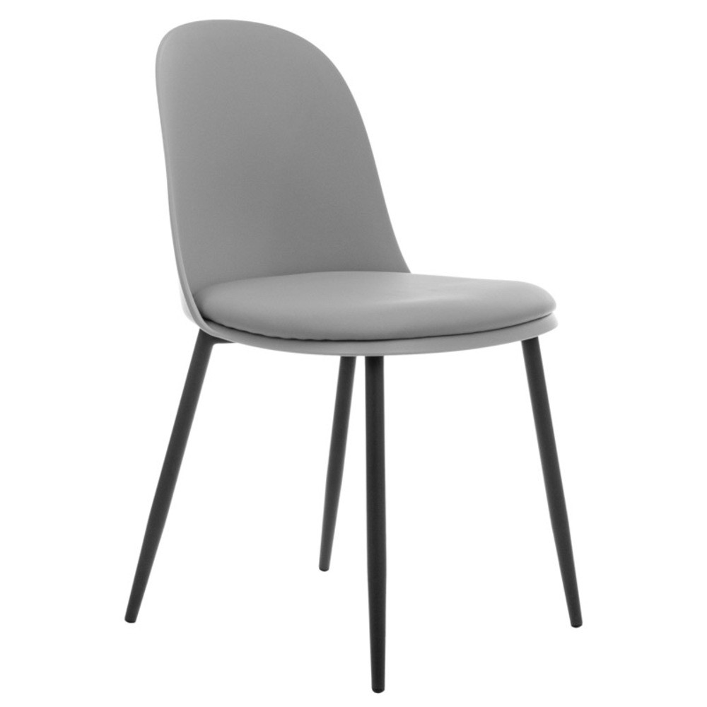 Moderná jedálenská stolička v šedej farbe.