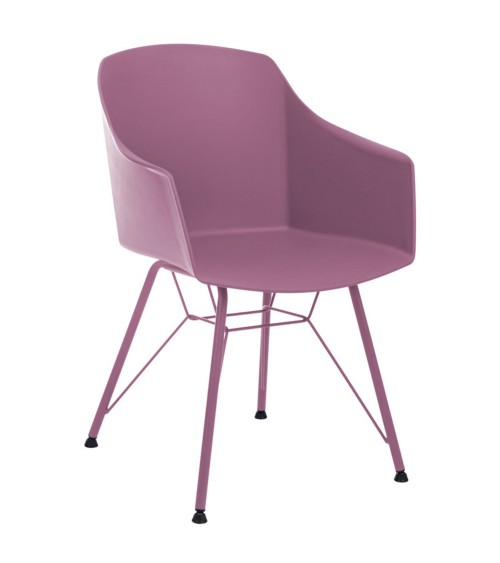 Moderná ružová jedálenská stolička.