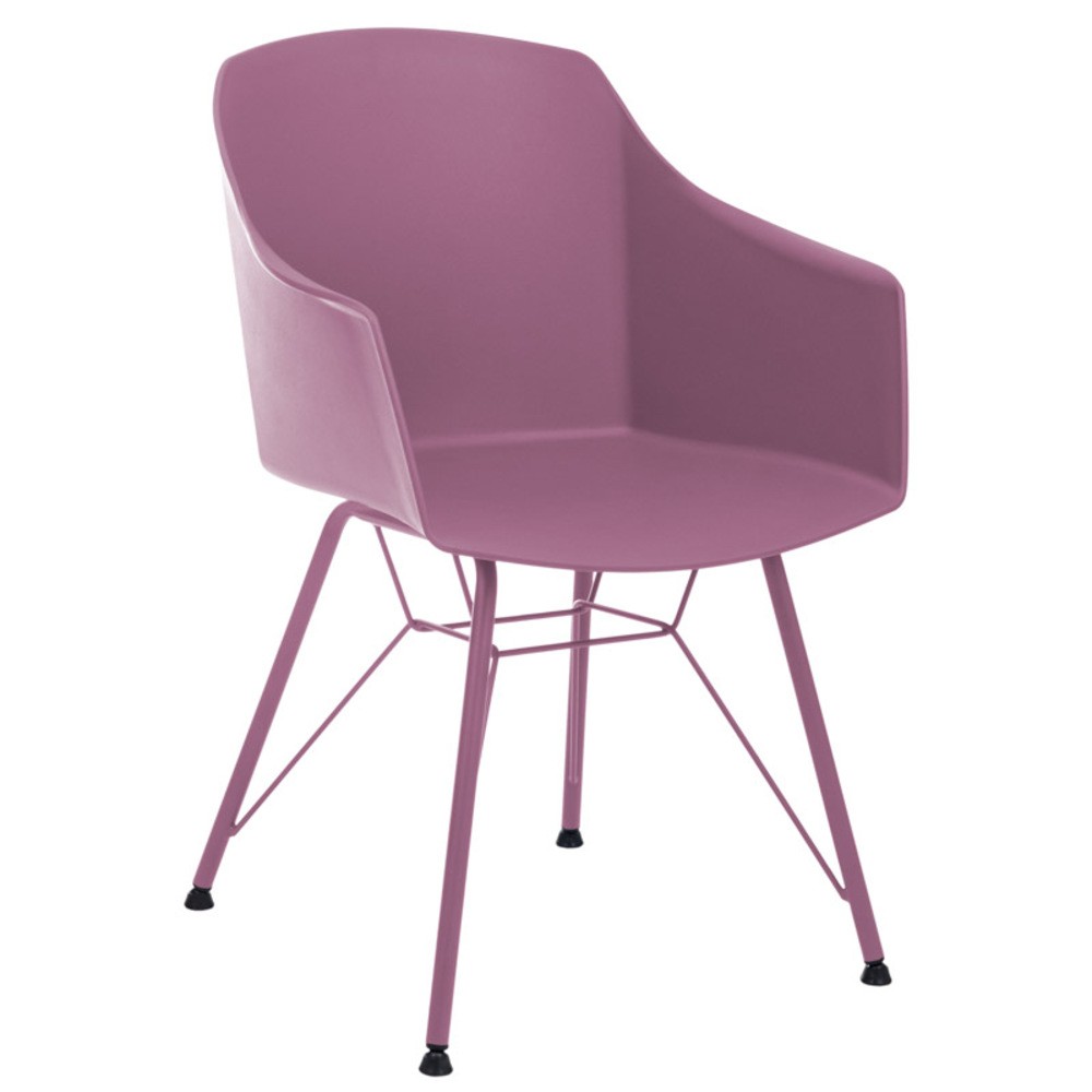 Moderná ružová jedálenská stolička.