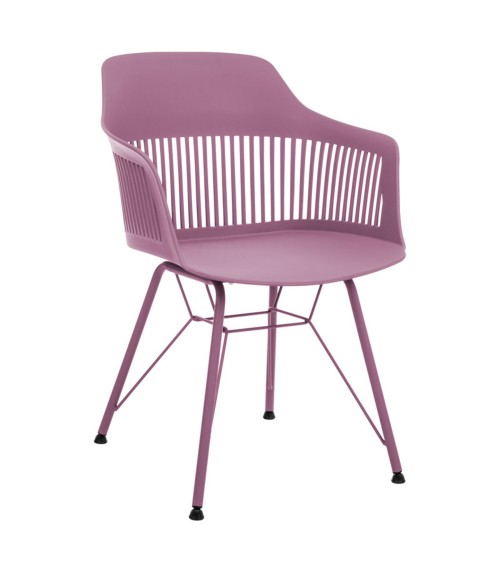 Moderná jedálenská stolička v ružovej farbe.