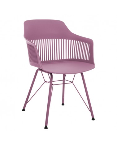Moderná jedálenská stolička v ružovej farbe.