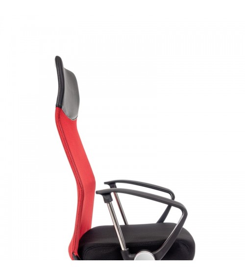 Ergonomická kancelářská židle v červené barvě s funkcí otáčení.