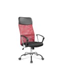 Červené otočné křeslo do kanceláře s ergonomicky tvarovaným sedadlem.