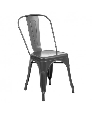Moderná šedá kovová stolička.